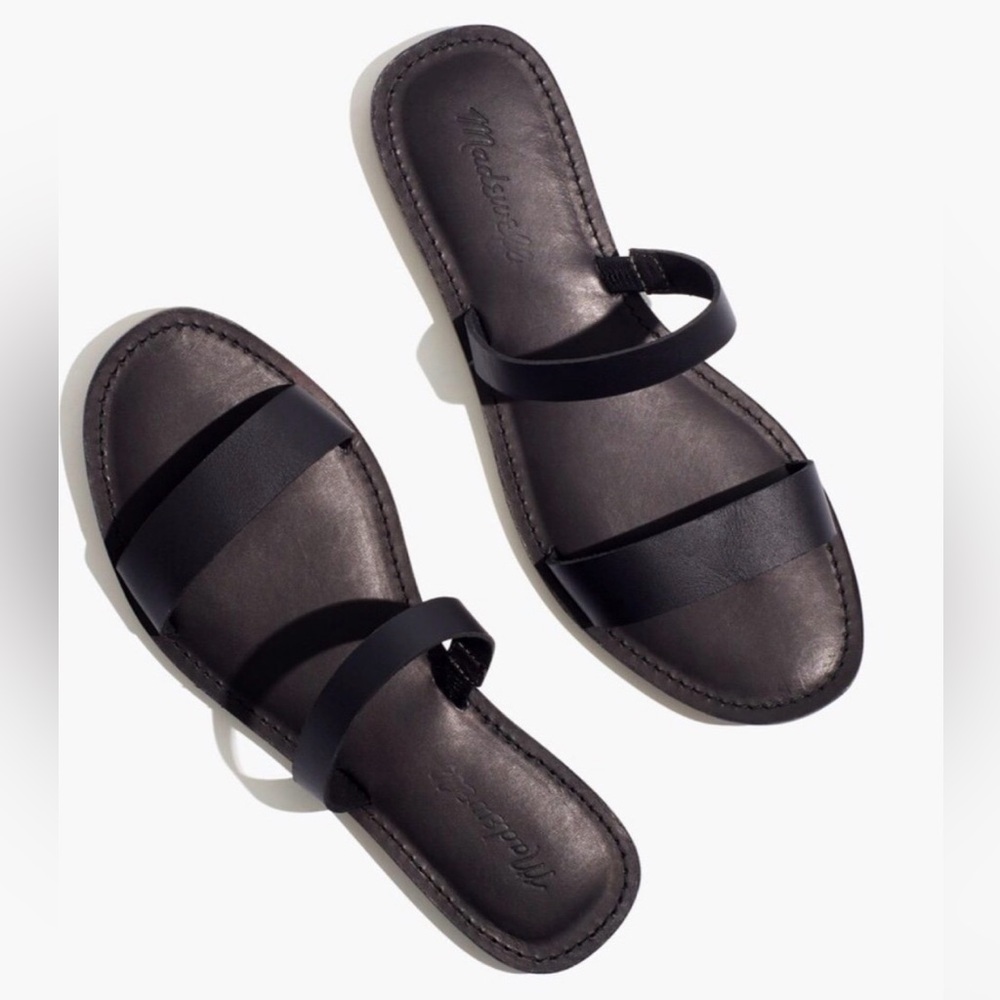 Madewell The Boardwalk Double Strap Slide Black Leather Sandals NWOB Sz-9.  S